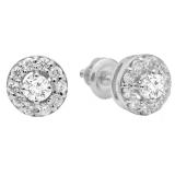 0.50 Carat (ctw) 14K White Gold Real Round Cut White Diamond Ladies Cluster Stud Earrings 1/2 CT