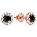 0.60 Carat (ctw) 10K Rose Gold Real Round Cut Black & White Diamond Ladies Cluster Halo Style Stud Earrings