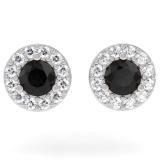 0.60 Carat (ctw) 10K White Gold Real Round Cut Black & White Diamond Ladies Cluster Halo Style Stud Earrings