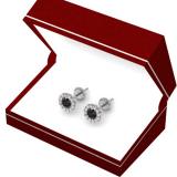 0.60 Carat (ctw) 10K White Gold Real Round Cut Black & White Diamond Ladies Cluster Halo Style Stud Earrings
