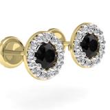 0.60 Carat (ctw) 10K Yellow Gold Real Round Cut Black & White Diamond Ladies Cluster Halo Style Stud Earrings