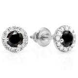 0.60 Carat (ctw) 14K White Gold Real Round Cut Black & White Diamond Ladies Cluster Halo Style Stud Earrings