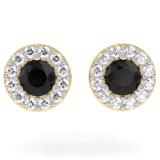 0.60 Carat (ctw) 14K Yellow Gold Real Round Cut Black & White Diamond Ladies Cluster Halo Style Stud Earrings