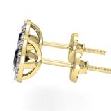 0.60 Carat (ctw) 14K Yellow Gold Real Round Cut Black & White Diamond Ladies Cluster Halo Style Stud Earrings