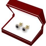 0.60 Carat (ctw) 14K Yellow Gold Real Round Cut Black & White Diamond Ladies Cluster Halo Style Stud Earrings