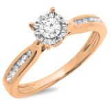 0.40 Carat (ctw) 14K Rose Gold Round Cut Diamond Ladies Bridal Solitaire With Accents Engagement Ring