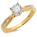 0.40 Carat (ctw) 14K Yellow Gold Round Cut Diamond Ladies Bridal Solitaire With Accents Engagement Ring