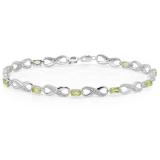 2.38 Carat (ctw) Sterling Silver Real Oval Cut Peridot & Round Cut White Diamond Ladies Infinity Link Tennis Bracelet
