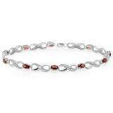 2.70 Carat (ctw) 8 inch Sterling Silver Real Oval Cut Garnet & Round Cut White Diamond Ladies Infinity Link Tennis Bracelet