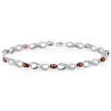 2.70 Carat (ctw) Sterling Silver Real Oval Cut Garnet & Round Cut White Diamond Ladies Infinity Link Tennis Bracelet
