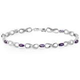 2.26 Carat (ctw) Sterling Silver Real Oval Cut Amethyst & Round Cut White Diamond Ladies Infinity Link Tennis Bracelet