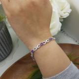 2.26 Carat (ctw) Sterling Silver Real Oval Cut Amethyst & Round Cut White Diamond Ladies Infinity Link Tennis Bracelet