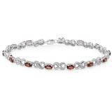 3.51 Carat (ctw) Sterling Silver Real Oval Cut Garnet & Round Cut White Diamond Ladies Infinity Link Tennis Bracelet