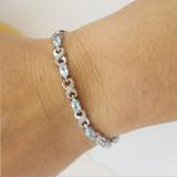 2.76 Carat (ctw) Sterling Silver Real Oval Cut Blue Topaz & Round Cut White Diamond Ladies Infinity Link Tennis Bracelet