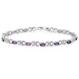 2.94 Carat (ctw) Sterling Silver Real Oval Cut Amethyst & Round Cut White Diamond Ladies Infinity Link Tennis Bracelet