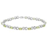 3.18 Carat (ctw) Sterling Silver Real Oval Cut Peridot & Round Cut White Diamond Ladies Infinity Link Tennis Bracelet