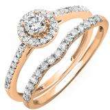 0.60 Carat (ctw) 10K Rose Gold Round Diamond Ladies Bridal Halo Engagement Ring With Matching Band Set