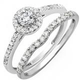 1.15 Carat (ctw) Sterling Silver Round Cubic Zirconia Ladies Bridal Halo Engagement Ring With Matching Band Set