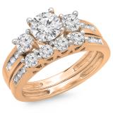1.80 Carat (ctw) 14K Rose Gold Round Diamond Ladies Bridal 3 Stone Engagement Ring With Matching Band Set