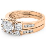 1.80 Carat (ctw) 14K Rose Gold Round Diamond Ladies Bridal 3 Stone Engagement Ring With Matching Band Set