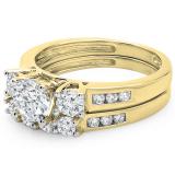 1.80 Carat (ctw) 14K Yellow Gold Round Diamond Ladies Bridal 3 Stone Engagement Ring With Matching Band Set