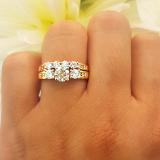 1.80 Carat (ctw) 14K Yellow Gold Round Diamond Ladies Bridal 3 Stone Engagement Ring With Matching Band Set