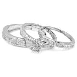 0.50 Carat (ctw) Sterling Silver Round Cut Diamond Men & Women's Micro Pave Engagement Ring Trio Bridal Set 1/2 CT