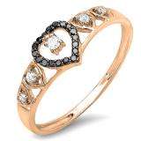 0.15 Carat (ctw) 18K Rose Gold Round Black & White Diamond Ladies Bridal Wave Heart Promise Ring