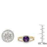 1.75 Carat (ctw) 14K Yellow Gold Cushion Cut Amethyst & Round Cut White Diamond Ladies Bridal Halo Engagement Ring With Matching Band Set 1 3/4 CT