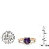 1.75 Carat (ctw) 18K Rose Gold Cushion Cut Amethyst & Round Cut White Diamond Ladies Bridal Halo Engagement Ring With Matching Band Set 1 3/4 CT