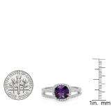 1.75 Carat (ctw) 18K White Gold Cushion Cut Amethyst & Round Cut White Diamond Ladies Bridal Halo Engagement Ring With Matching Band Set 1 3/4 CT