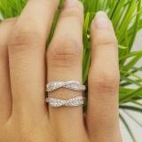 0.40 Carat (ctw) 14K White Gold Round Cut Diamond Ladies Anniversary Wedding Band Swirl Enhancer Guard Double Ring