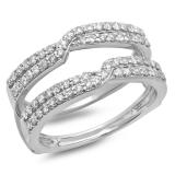 0.65 Carat (ctw) 10K White Gold Round Cut Diamond Ladies Anniversary Wedding Band Enhancer Guard Double Ring