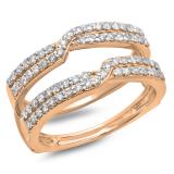 0.65 Carat (ctw) 18K Rose Gold Round Cut Diamond Ladies Anniversary Wedding Band Enhancer Guard Double Ring