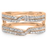 0.65 Carat (ctw) 18K Rose Gold Round Cut Diamond Ladies Anniversary Wedding Band Enhancer Guard Double Ring