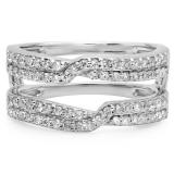 0.65 Carat (ctw) 18K White Gold Round Cut Diamond Ladies Anniversary Wedding Band Enhancer Guard Double Ring
