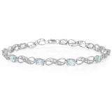 4.24 Carat (ctw) Sterling Silver Real Oval Cut Blue Topaz & Round Cut White Diamond Ladies Infinity Link Tennis Bracelet
