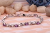3.93 Carat (ctw) Sterling Silver Real Oval Cut Amethyst & Round Cut White Diamond Ladies Infinity Link Tennis Bracelet