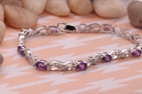 3.93 Carat (ctw) Sterling Silver Real Oval Cut Amethyst & Round Cut White Diamond Ladies Infinity Link Tennis Bracelet