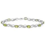 4.11 Carat (ctw) Sterling Silver Real Oval Cut Peridot & Round Cut White Diamond Ladies Infinity Link Tennis Bracelet