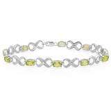 5.13 Carat (ctw) Sterling Silver Real Oval Cut Peridot & Round Cut White Diamond Ladies Infinity Link Tennis Bracelet