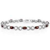 5.47 Carat (ctw) Sterling Silver Real Oval Cut Garnet & Round Cut White Diamond Ladies Infinity Link Tennis Bracelet