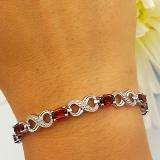 5.47 Carat (ctw) Sterling Silver Real Oval Cut Garnet & Round Cut White Diamond Ladies Infinity Link Tennis Bracelet