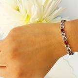 5.47 Carat (ctw) Sterling Silver Real Oval Cut Garnet & Round Cut White Diamond Ladies Infinity Link Tennis Bracelet
