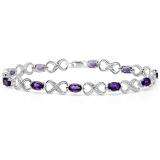 4.49 Carat (ctw) Sterling Silver Real Oval Cut Amethyst & Round Cut White Diamond Ladies Infinity Link Tennis Bracelet