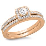 0.50 Carat (ctw) 10K Rose Gold Round Cut Diamond Ladies Bridal Halo Engagement Ring With Matching Band Set 1/2 CT