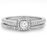 0.50 Carat (ctw) 10K White Gold Round Cut Diamond Ladies Bridal Halo Engagement Ring With Matching Band Set 1/2 CT