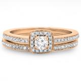 0.50 Carat (ctw) 14K Rose Gold Round Cut Diamond Ladies Bridal Halo Engagement Ring With Matching Band Set 1/2 CT