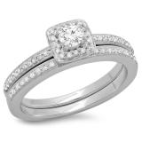 0.50 Carat (ctw) 14K White Gold Round Cut Diamond Ladies Bridal Halo Engagement Ring With Matching Band Set 1/2 CT