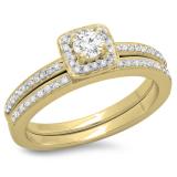 0.50 Carat (ctw) 18K Yellow Gold Round Cut Diamond Ladies Bridal Halo Engagement Ring With Matching Band Set 1/2 CT